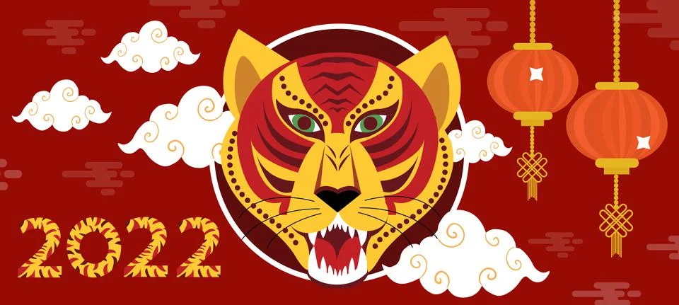 2022. Year of the tiger. Modern poster for the new year for according to the Stock Illustration