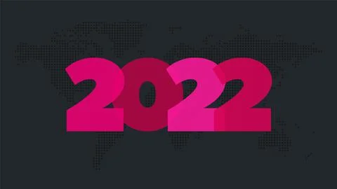 2022 year vector icon. Pink Transparent symbol. World map background Illustration