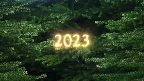 2023 animation on the background of pine trees. animation on the theme of the Stock Footage 201673502