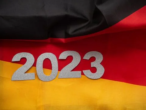 2023 on the background of german flags Stock Photos