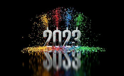 2023 celebration with confetti - 3D rendering Stock Illustration
