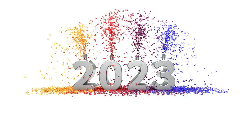 2023 celebration with confetti - 3D rendering Stock Illustration
