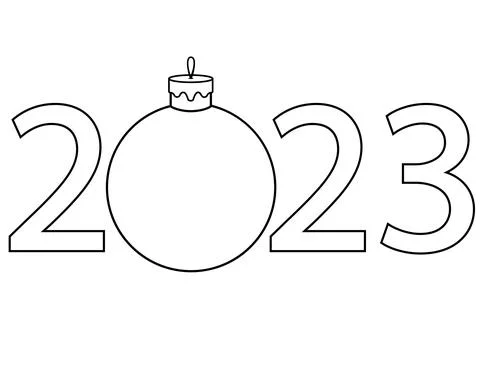 2023 with a Christmas ball - vector linear inscription. Outline. New year 2023 Stock Illustration