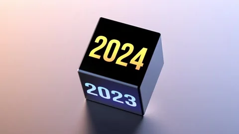 2023 cube flips over to 2024. 2024 abstract animation, 3D render. Stock Footage 265789373