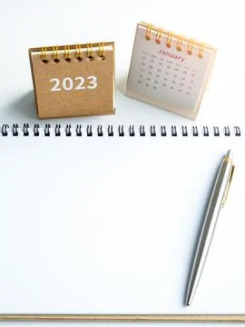 2023 to do list concept. White blank space on spiral notepad, horizontal styl Foto stock