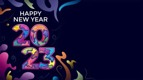 2023 doodle art background with copy space. Trendy happy new year banner with Illustrazione stock