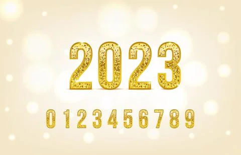 2023 Gold numbers set. Vector golden number. Beautiful metal design. 스톡 일러스트