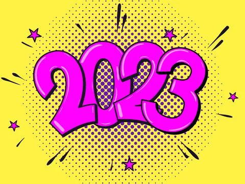 2023 happy new year. Comic text. Pop Art vintage vector illustration Stockillustratie