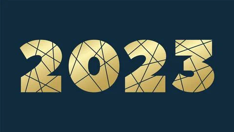 2023 Happy New Year vector symbol. Golden icon lines. Banner for celebration Stock Illustration