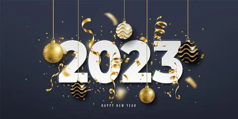 2023 Happy new year vector background. Holiday greeting card design with big Stock Illustration
