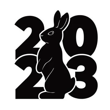 2023 logo with rabbit. Modern and stylish black and white icon. The Chinese n Stock Illustration