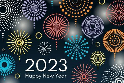 2023 New Year colorful fireworks background Stock Illustration