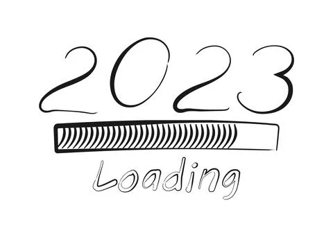 2023 New Year loading bar. New Year's eve design with progress bar. Doodle style Stock Illustration