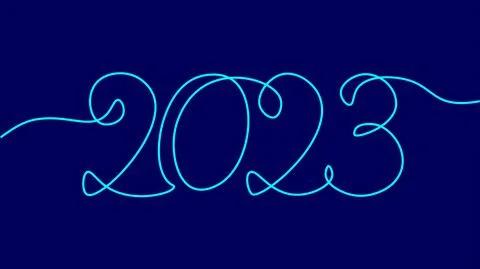 2023 New Year single continuous line art. Holiday greeting card headline Stock Illustration