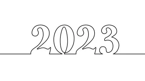 2023 New Year single continuous line art. Holiday greeting card headline Stock Illustration