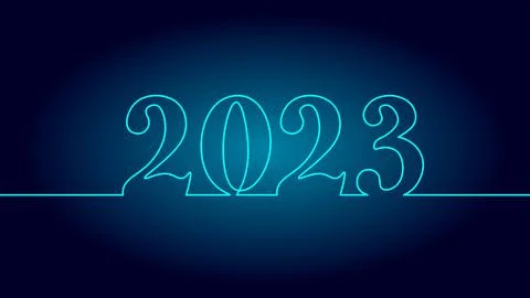 2023 New Year single continuous line art. Holiday greeting card headline Stock-Illustration