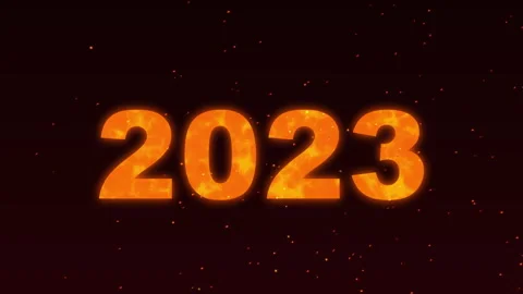 2023 new year text fire animation with fire sparks on a dark background. Stock Footage 251406809