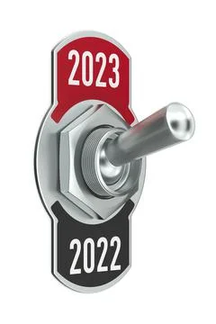 2023 new year. Toggle switch on white background. Isolated 3D illustration Ilustração Stock