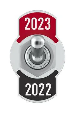 2023 new year. Toggle switch on white background. Isolated 3D illustration Stockillustratie