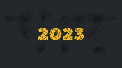2023 new year vector icon. World map background. Element for business, web Stock Illustration
