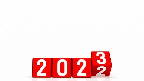 The 2023 number on red cube for new year or business concept 3d rendering. Stock Illustration