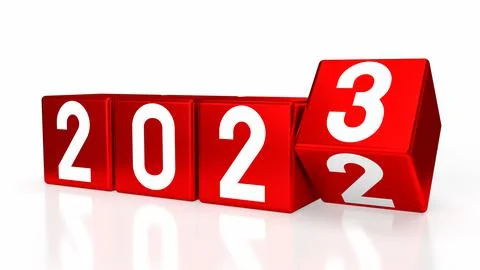 The 2023 number on red cube for new year or business concept 3d rendering. Stock Illustration