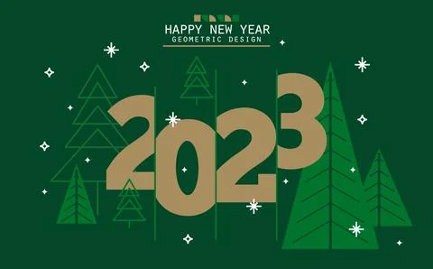 2023 numbers and triangular Christmas tree in minimalist style. New Year sign Stock Illustration