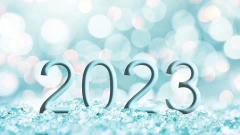 2023 numbers, snow falling and bokeh holiday lights background. Seamless loop Video stock 220349376