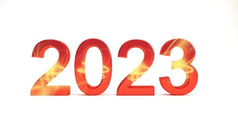 2023 red 3D text bright, glowing, shiny gold colors lighting effect isolated  Stock Photos
