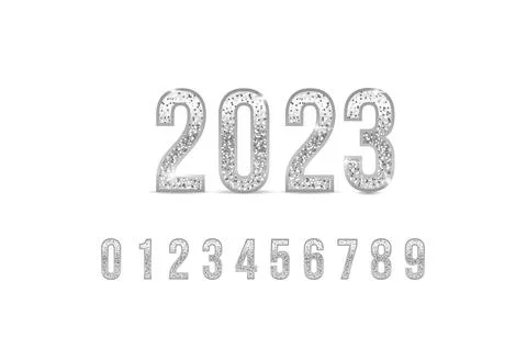 2023 silver numbers set. Vector silver number. Beautiful metal design. Stock Illustration