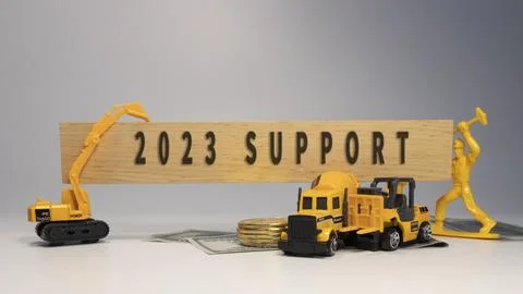 2023 SUPPORT text. It was taken in the studio written on a wooden frame. wh.. Stock Photos