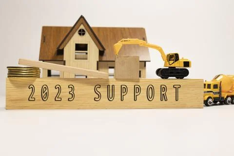 2023 SUPPORT text. It was taken in the studio written on a wooden frame. wh.. Stock Photos
