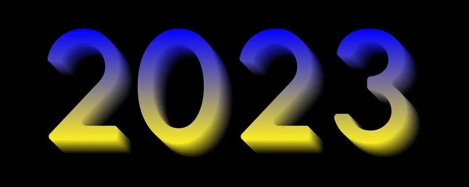 2023 text 3d blue yellow with black isolated background Stock Illustration