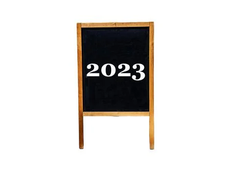 2023 text on a board with wooden frames Foto stock