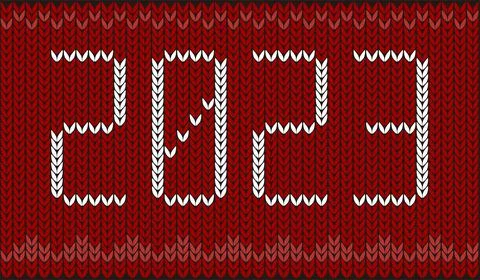 2023 text on knitting pattern, vector illustration Illustrazione stock