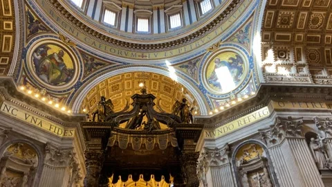 2023 - Tilt down from a dome to an altar inside the Sistine Chapel. Stock Footage 241593705