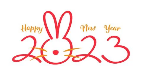 2023 Typography Text Logo with a rabbit Concept Happy New Year Stock Illustration