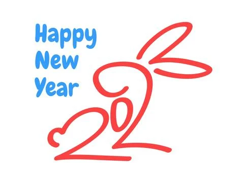 2023 Typography Text Logo with a rabbit Concept Happy New Year Stock Illustration