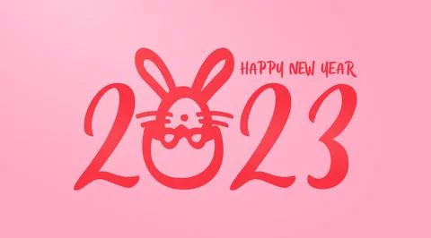 2023 Typography Text Logo with a rabbit Concept Happy New Year 2 Stock Illustration