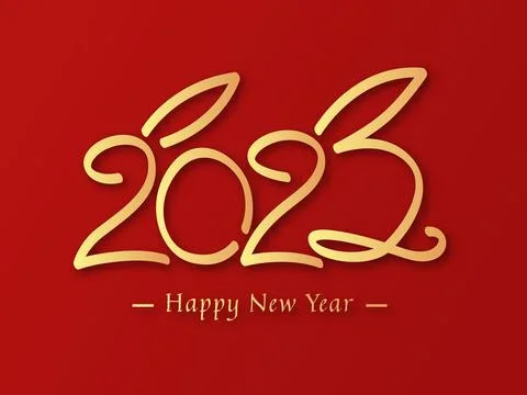 2023 Typography Text Logo with a rabbit Concept Happy New Year 2 Stock Illustration