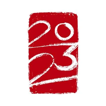 2023 vector hand-drawn numbers vertical composition on red stamp-like backgro Stock Illustration