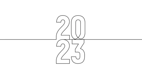 2023 vertically year continuous line art animation on white black background Stock Footage 312544788