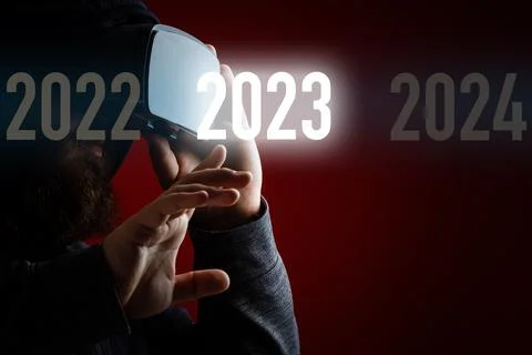 2023, virtualization technology with VR glasses, future, megatrends on internet Stock Photos