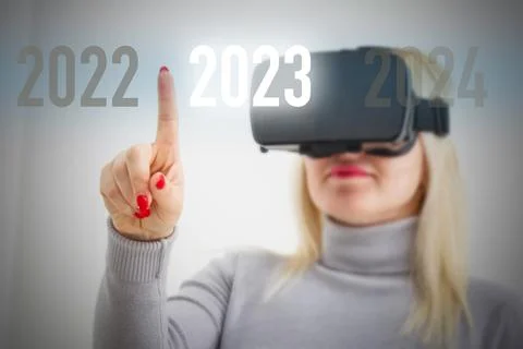2023, virtualization technology with VR glasses, future, megatrends on internet Stock Photos