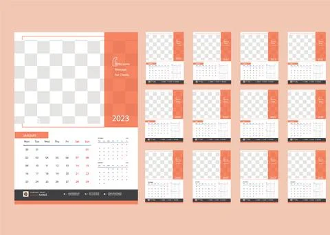 2023 Wall Calendar Layout. Wall Calendar Design for 2023, Schedule Calendar Stock Illustration
