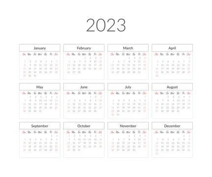 2023 year calendar template. Vector illustration Stock Illustration