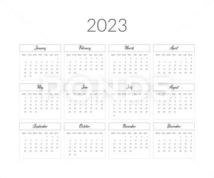 2023 year calendar template. Vector illustration ~ Clip Art #232273247