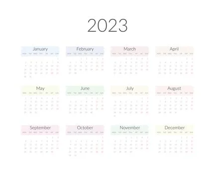 2023 year calendar template. Vector illustration Stock Illustration