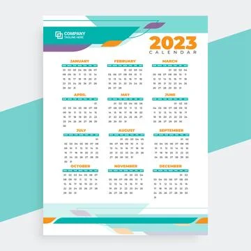 The 2023-year calendar vector with abstract shapes and blue color. Minimal bu Stock Illustration