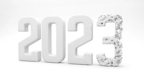 The 2023 year font text 3D render Image. The year 2023 is on white backgrou.. Stock Illustration